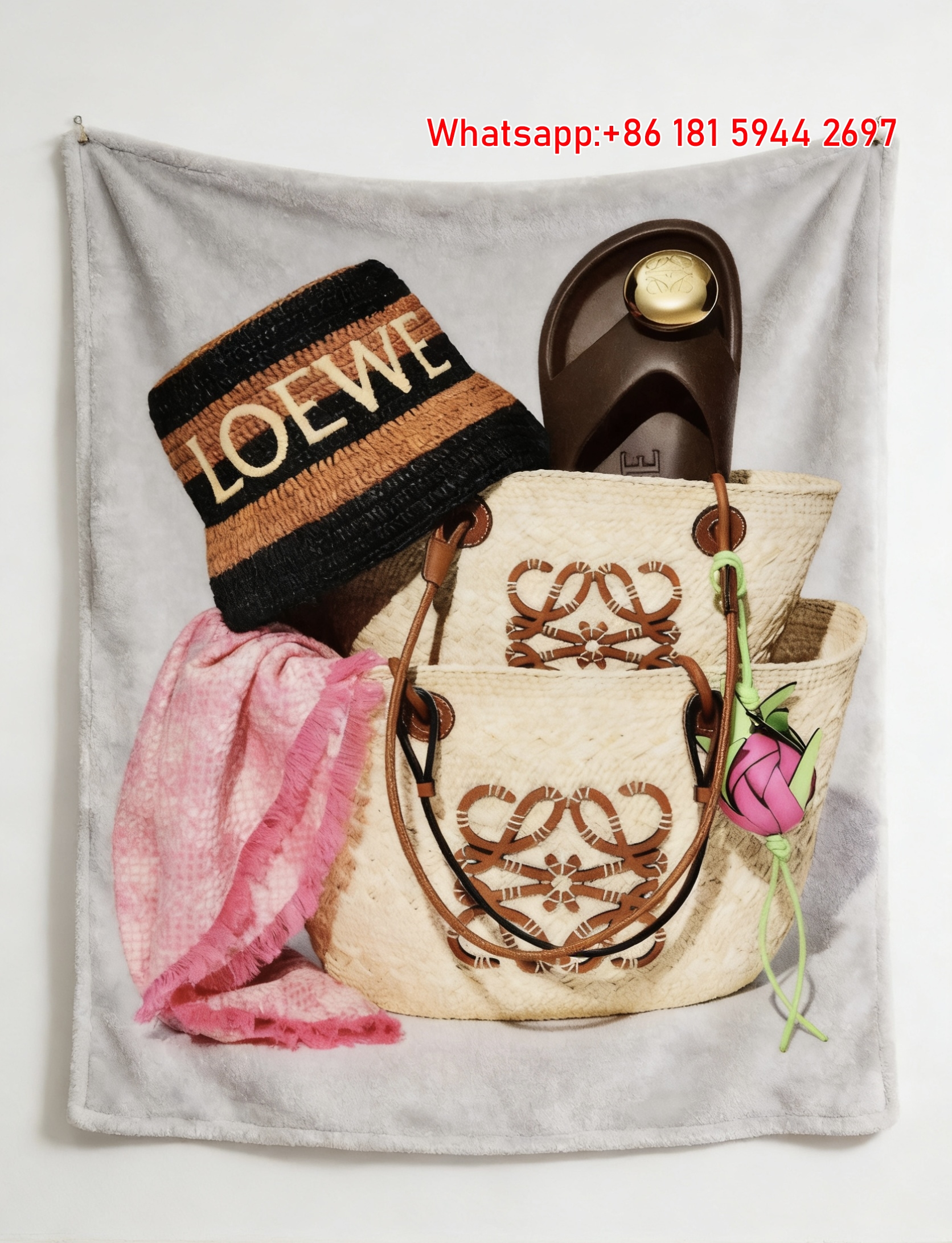 LOEWE Basket Bag Collection Print Flannel Fleece Throw Blanket L362